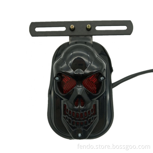 Red LED Skull Head Shaped Motorcycle DRL License Plate Lamp with Stop Brake Lights
